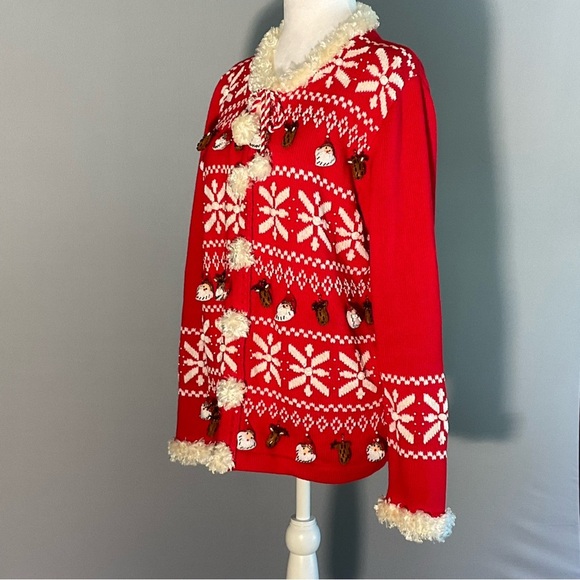 Just B Lg Cutest “Ugly Christmas Sweater”, Felt/Beaded Stuffed Reindeer, Santas - Picture 15 of 16